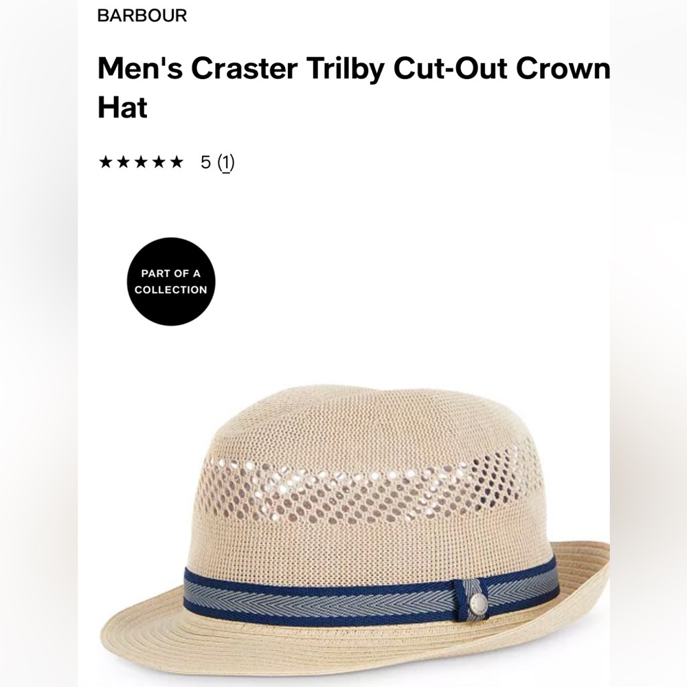 Barbour's Craster Trilby hat features cut-out detail to the crown, 2” brim
